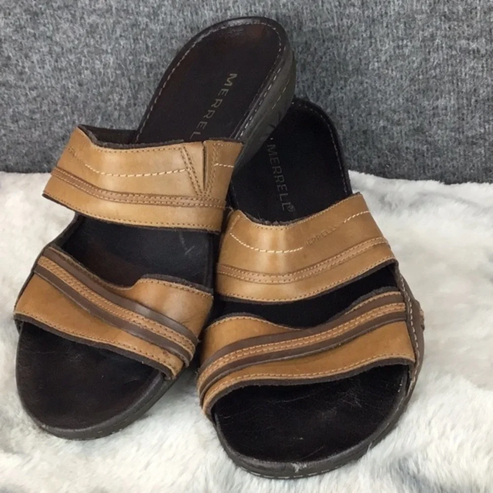 Merrell Brown Leather Slide Sandals Size‎ 7